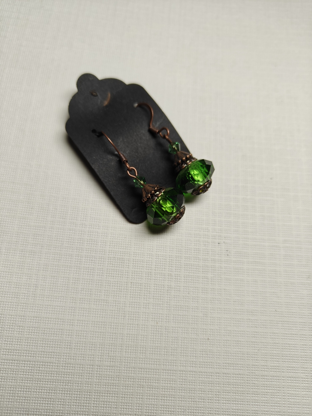 Green Crystal Drop Earrings - Copper Accents Hand Crafted NWOT